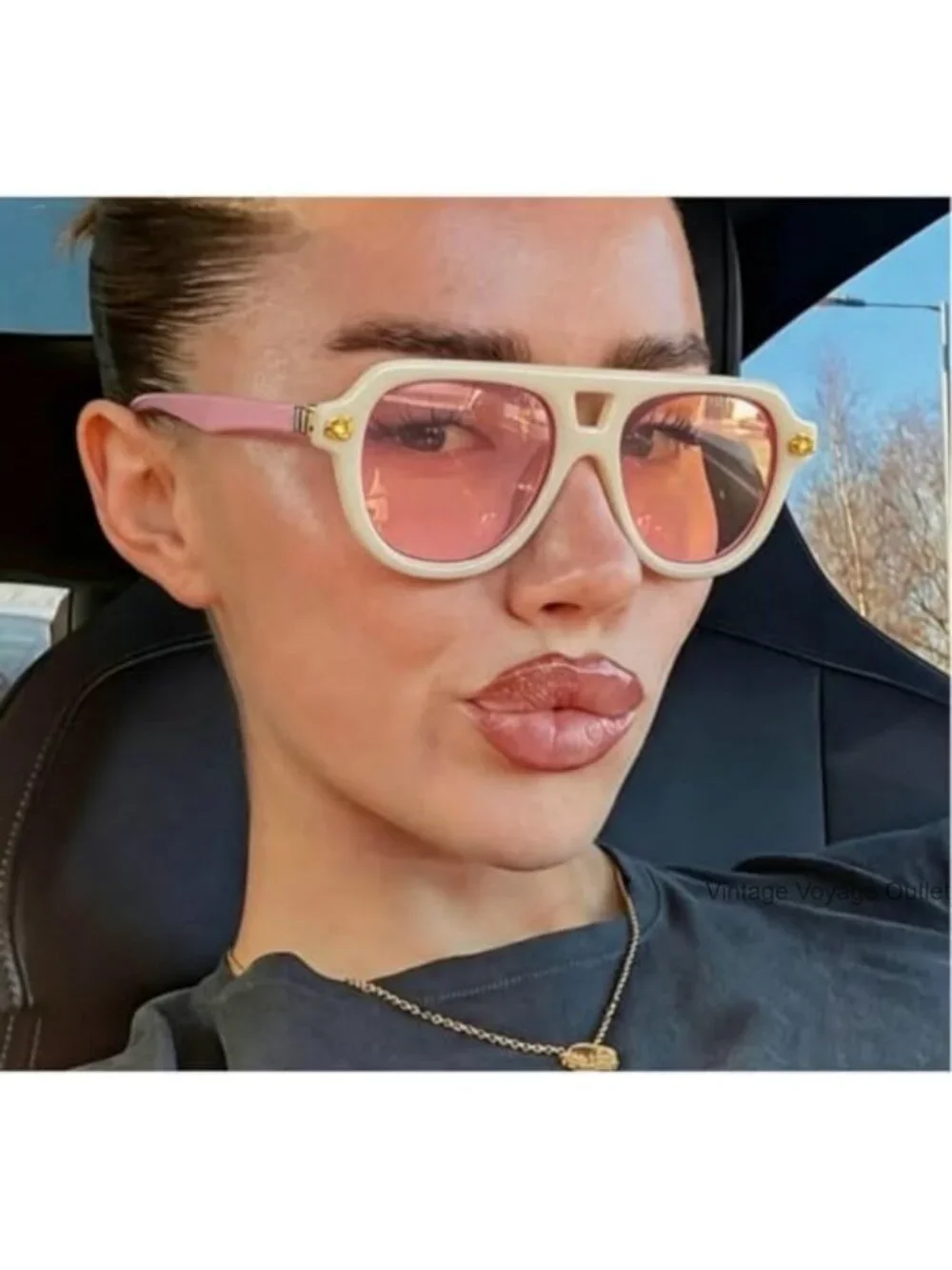 Retro Double Bridge Pilot Sunglasses UV400 Gradient Lens Punk Shades